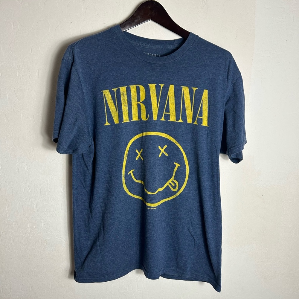 NIRVANA Navy Short-Sleeve Graphic Tee with Yellow Logo